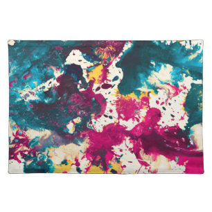 Colorful Abstract Splatter Paint Teal and Magenta Cloth Placemat