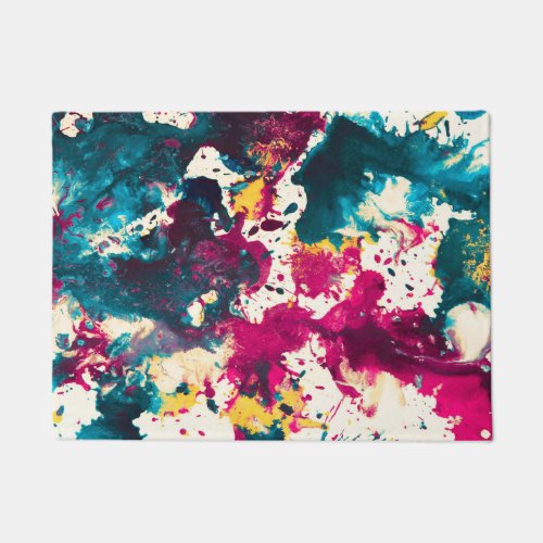 Colorful Abstract Splatter Paint Teal and Magenta Doormat