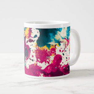 Colorful Abstract Splatter Paint Teal and Magenta Giant Coffee Mug