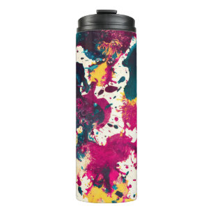 Colorful Abstract Splatter Paint Teal and Magenta Thermal Tumbler