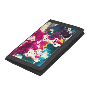 Colorful Abstract Splatter Paint Teal and Magenta Tri-fold Wallet