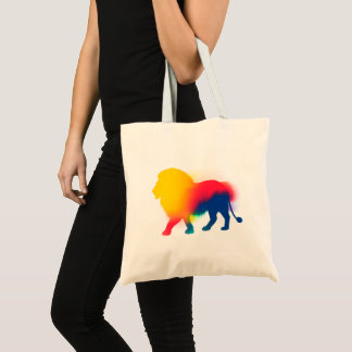 Colorful Abstract Spray Paint Lion Silhouette Tote Bag