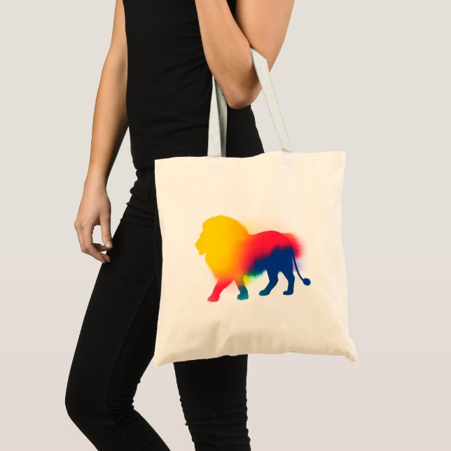 Colorful Abstract Spray Paint Lion Silhouette Tote Bag (Front (Product))