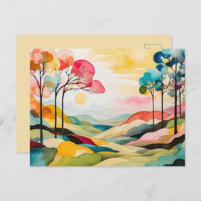 Colorful Abstract Spring Watercolor  Postcard (Front/Back)