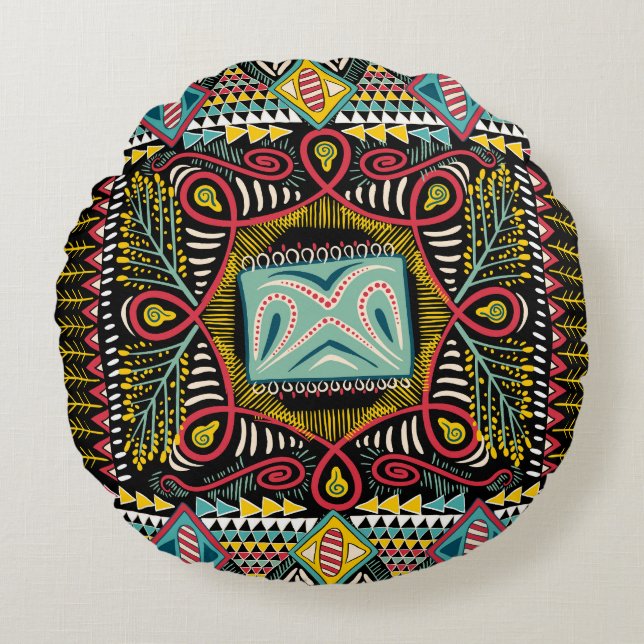 Colorful abstract: square pocket design. round pillow (Front)