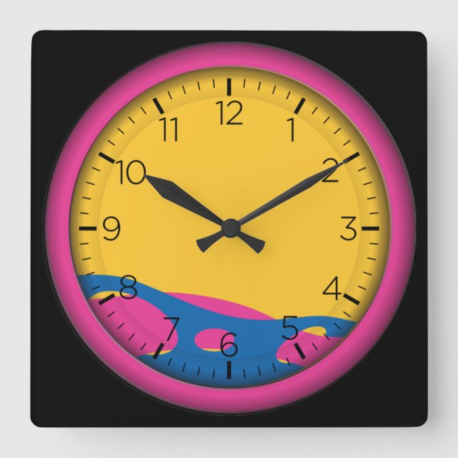 Colorful Abstract Square Wall Clock (Front)