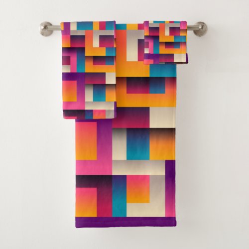 Colorful Abstract Squares and Shapes Bath Towel Set