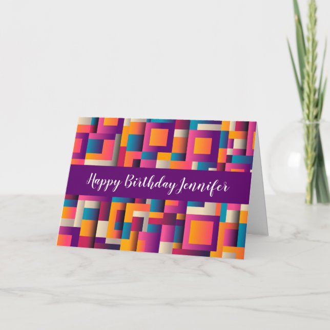 Colorful Abstract Squares and Shapes Birthday Card (Front)