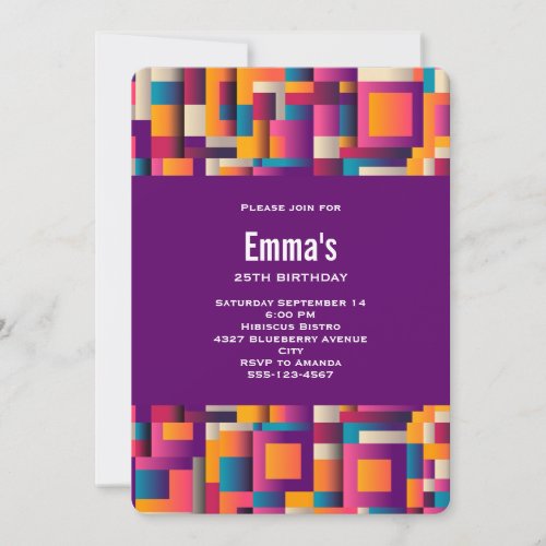 Colorful Abstract Squares and Shapes Birthday Invitation