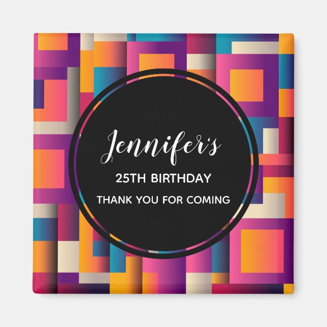 Colorful Abstract Squares and Shapes Birthday Magnet (Front)