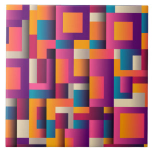 Colorful Abstract Squares and Shapes Ceramic Tile