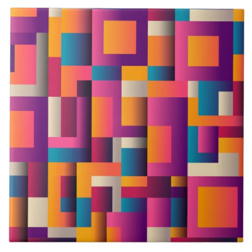 Colorful Abstract Squares and Shapes Ceramic Tile