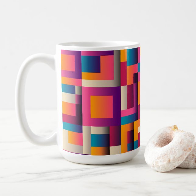 Colorful Abstract Squares and Shapes Coffee Mug (With Donut)