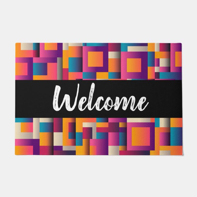 Colorful Abstract Squares and Shapes Doormat (Front)