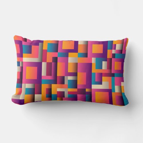 Colorful Abstract Squares and Shapes Lumbar Pillow
