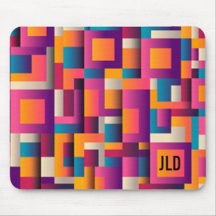 Colorful Abstract Squares and Shapes Monogram Mouse Pad