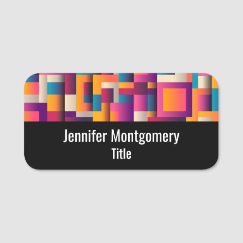 Colorful Abstract Squares and Shapes Name Tag