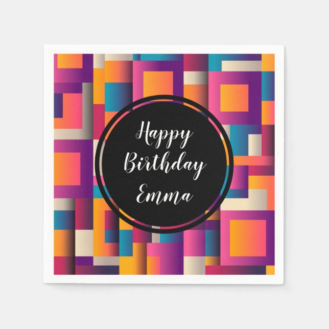 Colorful Abstract Squares and Shapes Napkins (Front)