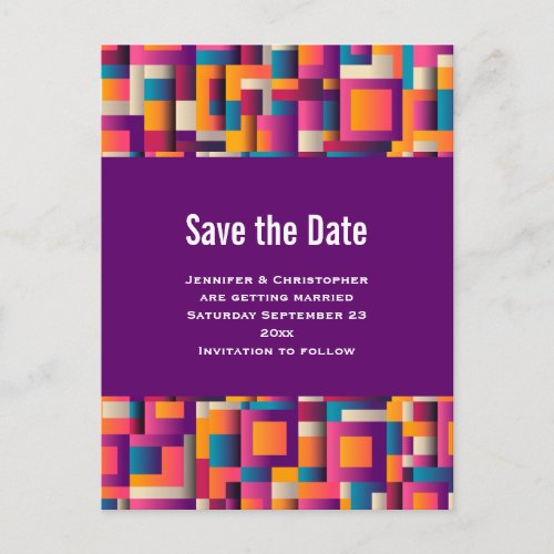 Colorful Abstract Squares and Shapes Save the Date Invitation Postcard