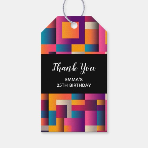 Colorful Abstract Squares and Shapes Thank You Gift Tags
