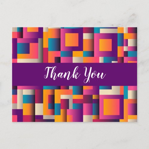 Colorful Abstract Squares and Shapes Thank You Postcard