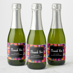 Colorful Abstract Squares and Shapes Thank You Sparkling Wine Label