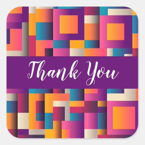 Colorful Abstract Squares and Shapes Thank You Square Sticker