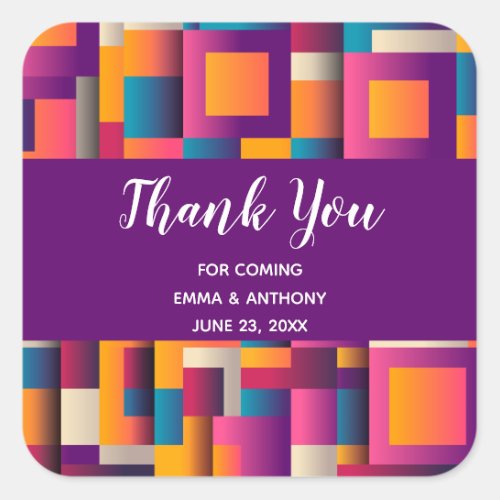 Colorful Abstract Squares and Shapes Thank You Square Sticker