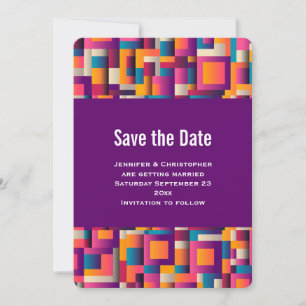 Colorful Abstract Squares and Shapes Wedding Save The Date