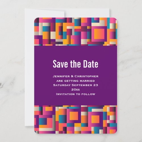 Colorful Abstract Squares and Shapes Wedding Save The Date