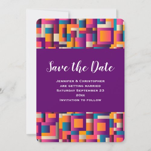 Colorful Abstract Squares and Shapes Wedding Save The Date