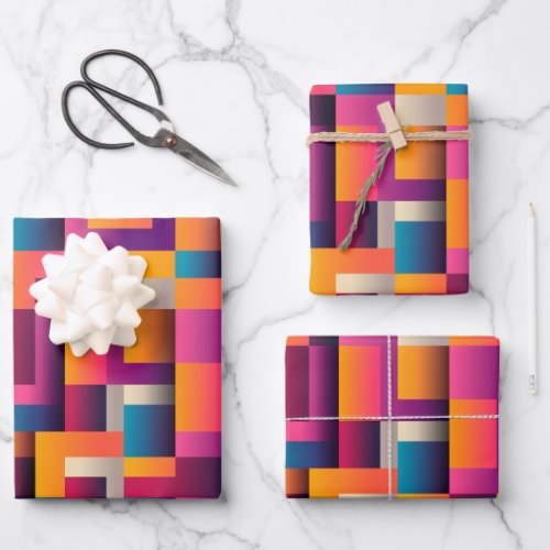 Colorful Abstract Squares and Shapes Wrapping Paper Sheets