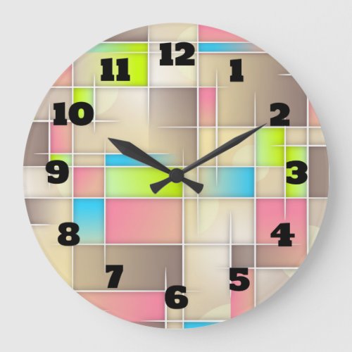 Colorful Abstract Squares Geometric Pattern Large Clock