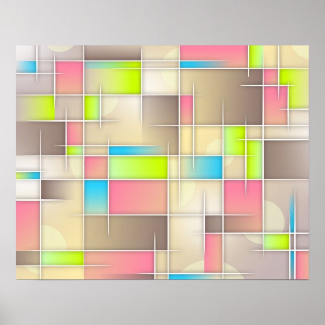 Colorful Abstract Squares Geometric Pattern Poster (Front)