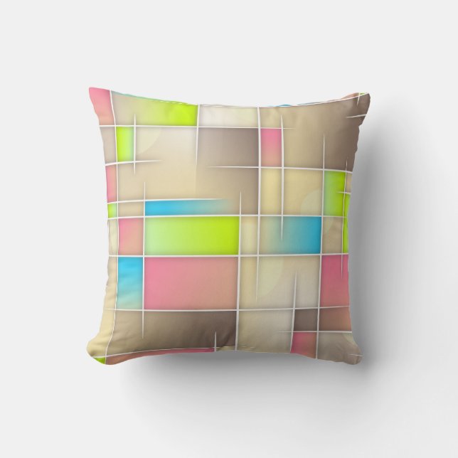 Colorful Abstract Squares Geometric Pattern Throw Pillow (Front)