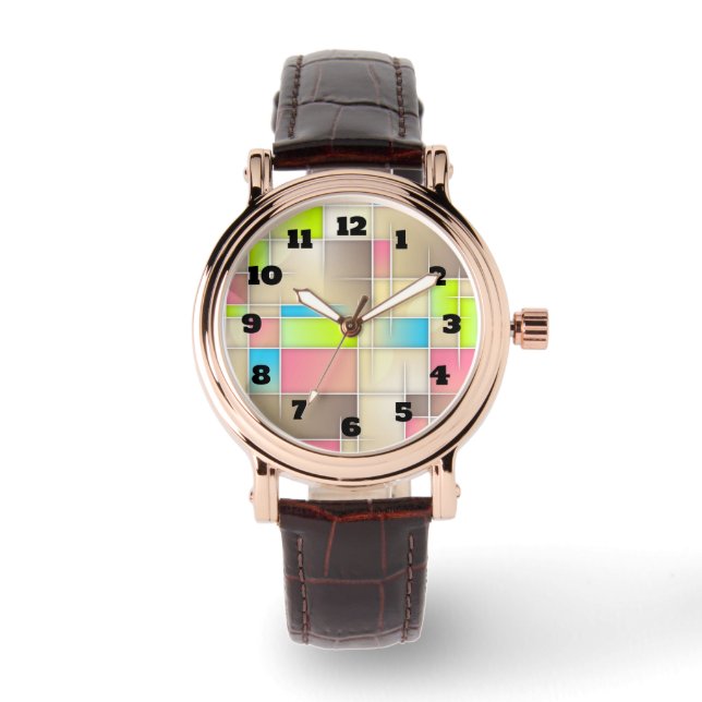 Colorful Abstract Squares Geometric Pattern Watch (Front)
