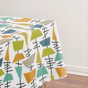 Colorful Abstract Squares Triangles Mid Century Tablecloth