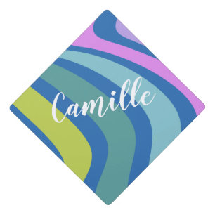 Colorful Abstract Squiggle Swirls Personalized Graduation Cap Topper
