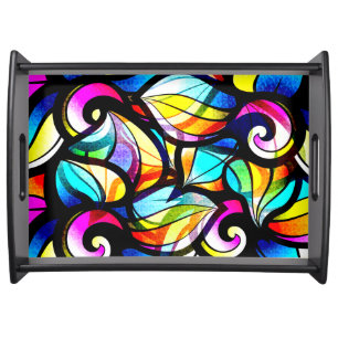 Colorful Abstract Stained Glass Illusion Serving Tray