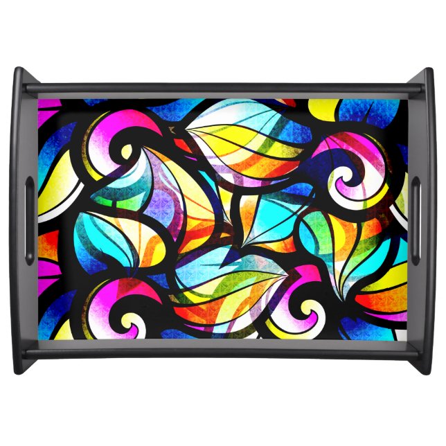 Colorful Abstract Stained Glass Illusion Serving Tray (Front)