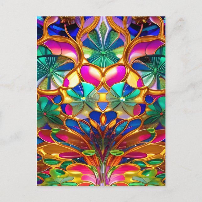 Colorful Abstract Stained Glass Postcard (Front)