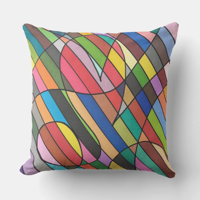 Colorful Abstract Stained Glass Style Design Throw Pillow (Front)