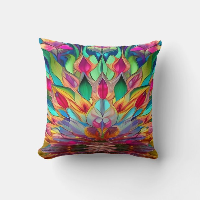 Colorful Abstract Stained Glass Throw Pillow (Front)