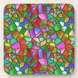 Colorful Abstract Stained Glass Window Beverage Coaster