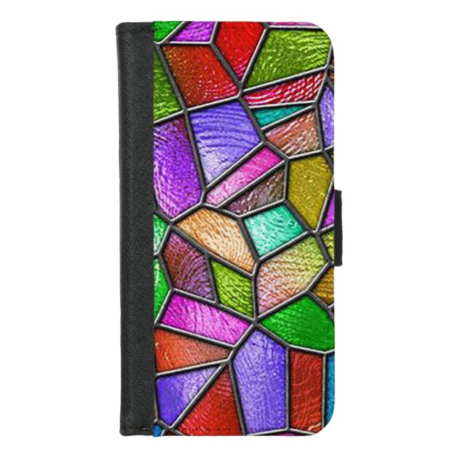 Colorful Abstract Stained Glass Window iPhone Wallet Case (Front)