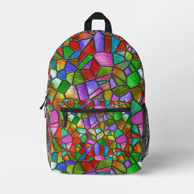 Colorful Abstract Stained Glass Window Printed Backpack (Front)