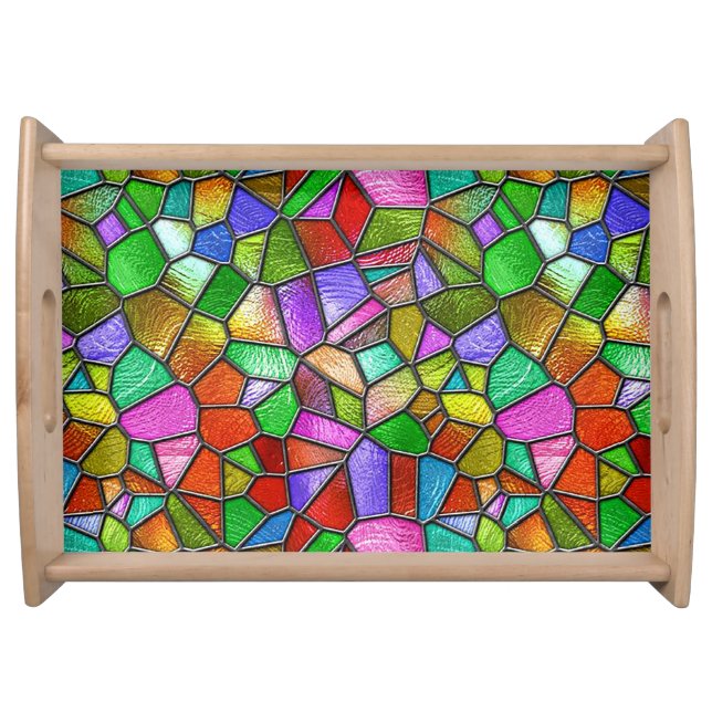 Colorful Abstract Stained Glass Window Serving Tray (Front)