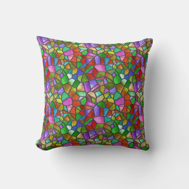 Colorful Abstract Stained Glass Window Throw Pillow (Front)