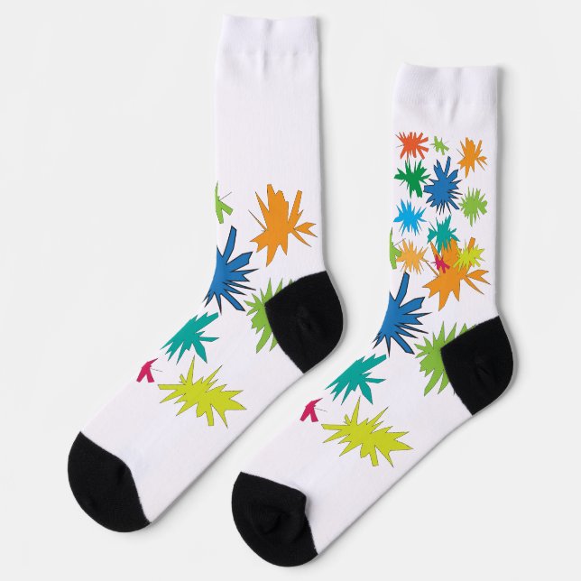 Colorful Abstract Starburst Pattern Crew Socks (Left)