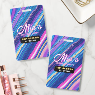 Colorful Abstract Stripe Birthday Party VIP Access Badge